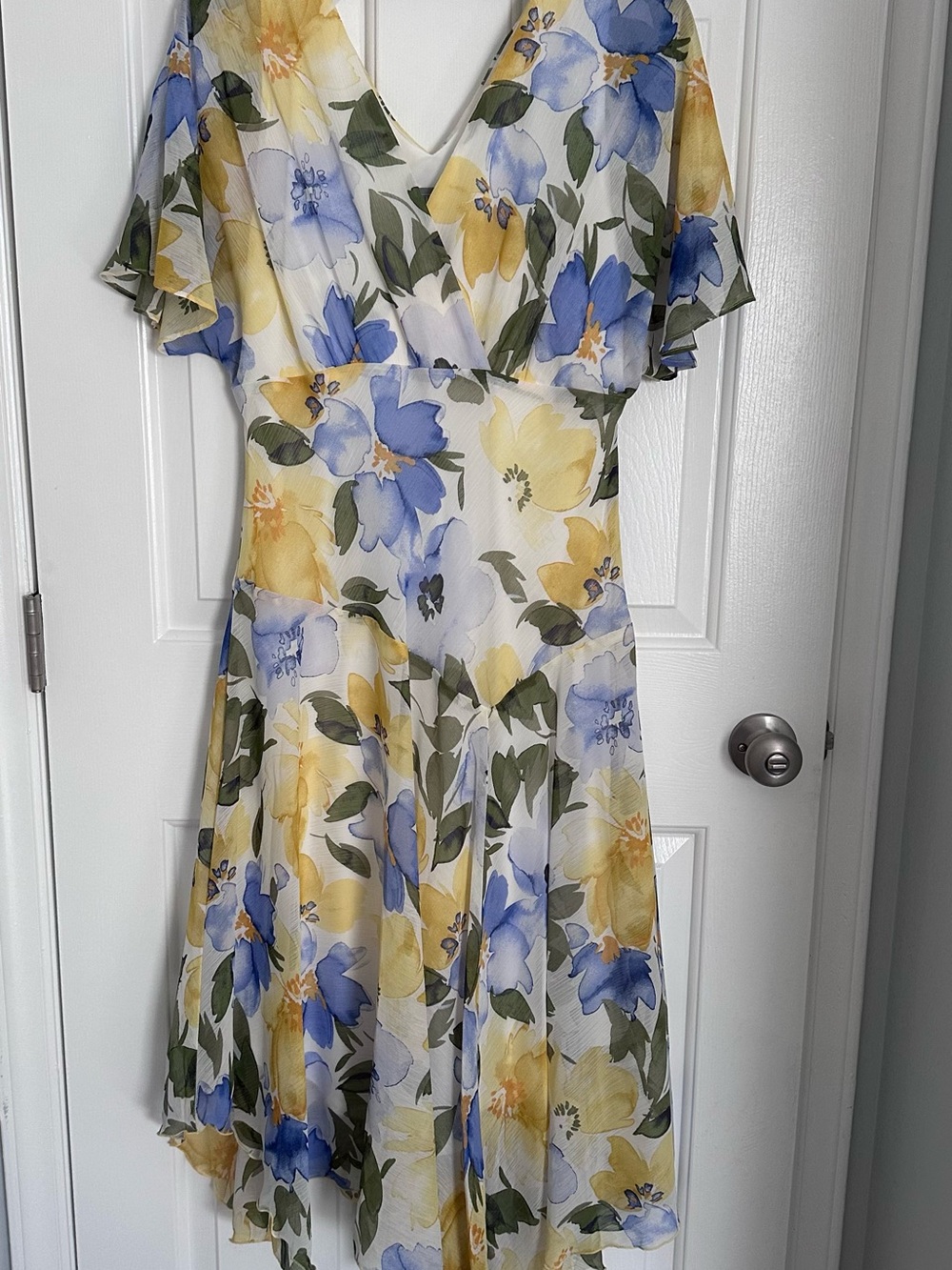 Rabbit Rabbit Rabbit Yellow, Blue & Green Floral V-Neck Midi Dress